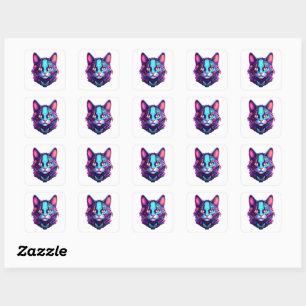 Adesivo Quadrado Neon Cyber Cat