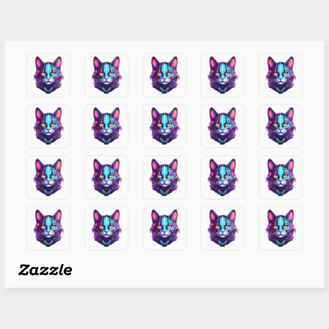 Adesivo Quadrado Neon Cyber Cat (Folha)