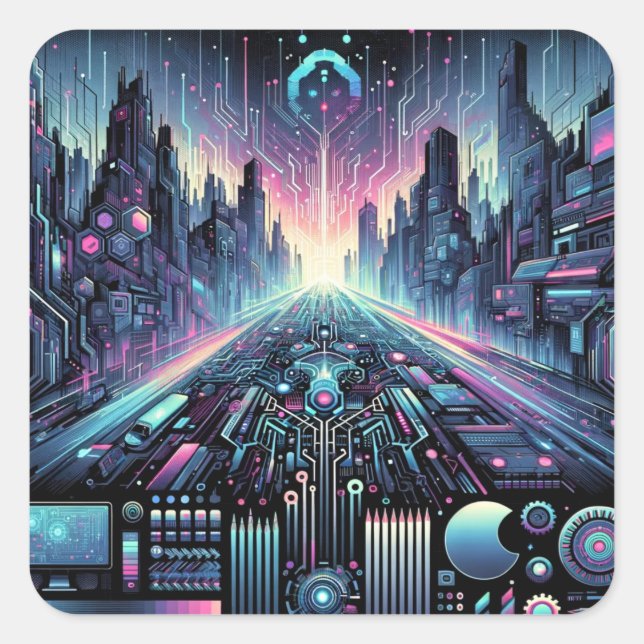 Adesivo Quadrado Neon Cyberworld (Frente)