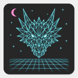 Adesivo Quadrado Neon Dragão Synthwave – Fera de Fogo Retro