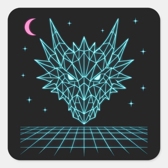 Adesivo Quadrado Neon Dragon Synthwave – Retro Fire Beast (Frente)