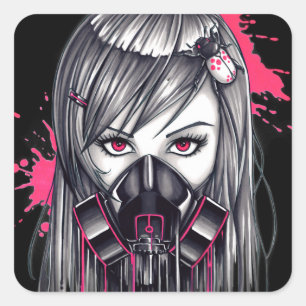 Adesivo Quadrado Neon Gas Mask Girl
