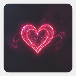 Adesivo Quadrado Neon Heart Valentines  Square Sticker