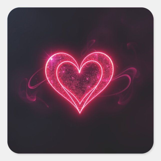 Adesivo Quadrado Neon Heart Valentines  Square Sticker (Frente)