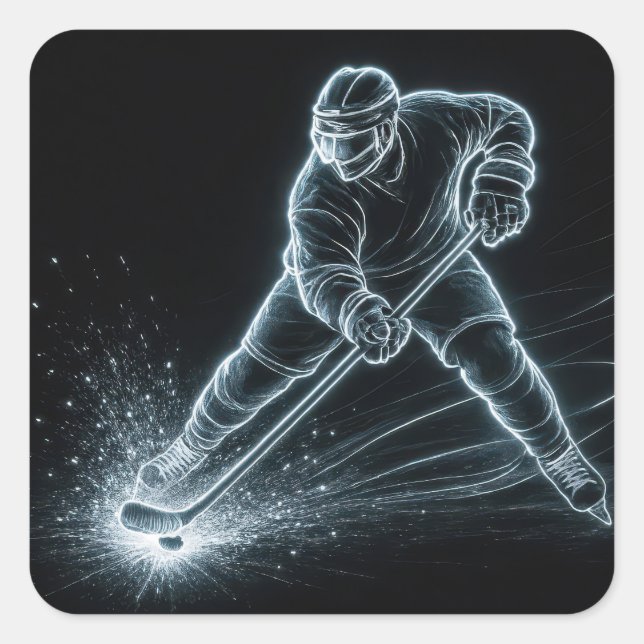Adesivo Quadrado Neon Hockey Player On Ice (Frente)