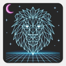 Adesivo Quadrado Neon Lion Synthwave - Retro King Predator