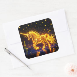 Adesivo Quadrado Néon mágico brilhante, brilhante e ouro unicórnio