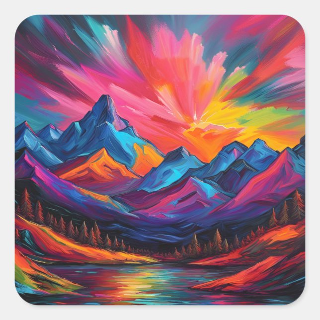 Adesivo Quadrado Neon Mountain Sunset (Frente)