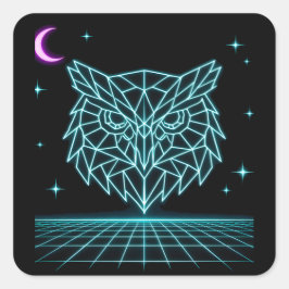 Adesivo Quadrado Neon Owl Synthwave - Vigia Noturno Retro