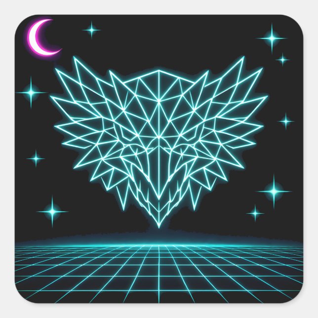 Adesivo Quadrado Neon Phoenix Synthwave - Fogo Retro Crescente (Frente)