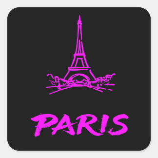 Adesivo Quadrado Neon Pink Eiffel Tower Paris Sketch Modern
