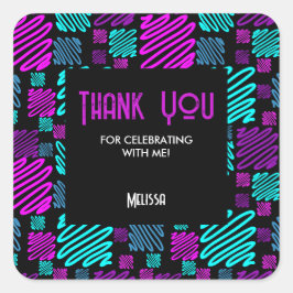 Adesivo Quadrado Neon Purple Blue Geométrico Muito Obrigado