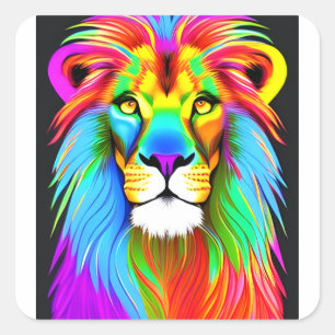 Adesivo Quadrado Neon Rainbow Lion