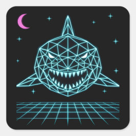 Adesivo Quadrado Neon Shark Synthwave - Predador do Oceano Retro
