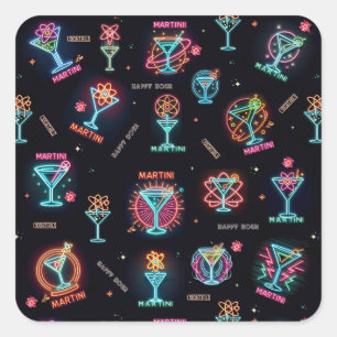 Adesivo Quadrado Neon Sign Space Age Atomic Martini Cocktails Impre