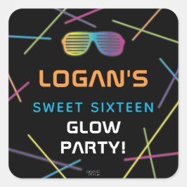 Adesivo Quadrado Neon Sweet 16 Birthday Glow Party