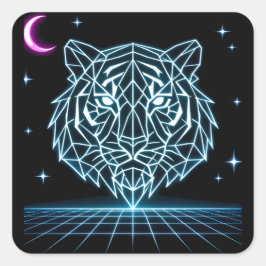 Adesivo Quadrado Neon Tiger Synthwave – Electric Striker Retro
