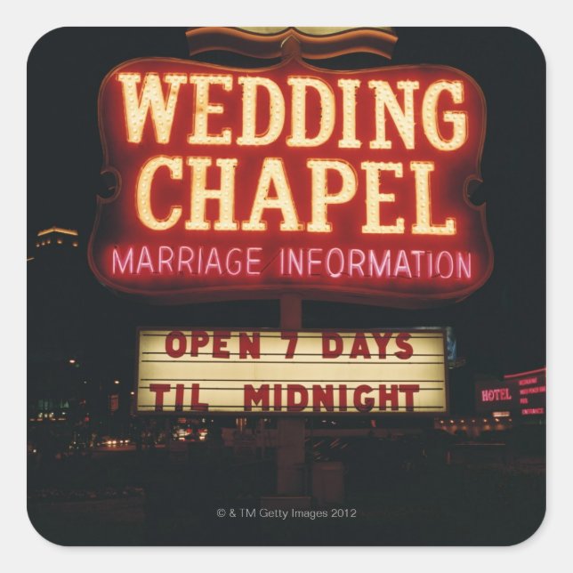 Adesivo Quadrado Neon Wedding Chapel Sign in Las Vegas, EUA (Frente)