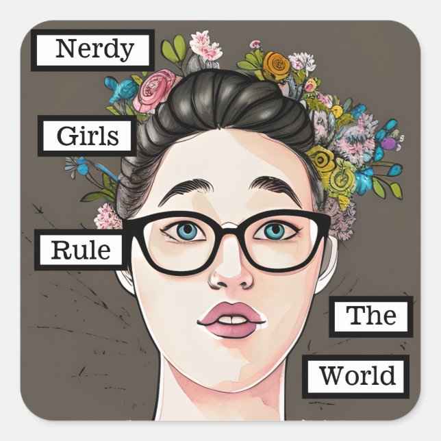 Adesivo Quadrado Nerdy Girls governa o mundo (Frente)