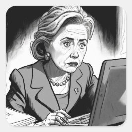 Adesivo Quadrado Nervoso e Assustado: Hillary Clinton Excluindo Ema
