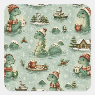 Adesivo Quadrado Nessie do Natal Monstro do Lago Ness Aconchegante 