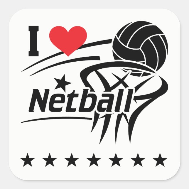Adesivo Quadrado Netball, Adoro Netball, Sticker (Frente)
