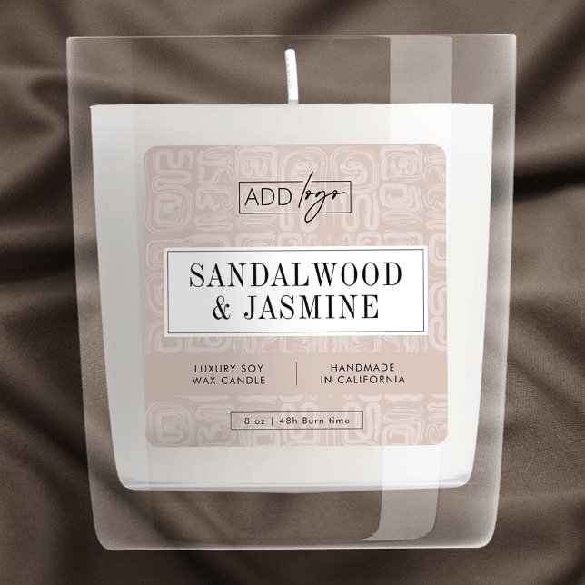 Adesivo Quadrado Neutral Beige Boho Aesthetic Candle Product Label (Earthy beige boho style business logo square product label design)