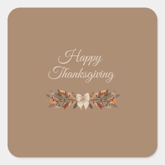 Adesivo Quadrado Neutral “Happy Thanksgiving” Fall Leaf Sticker (Frente)