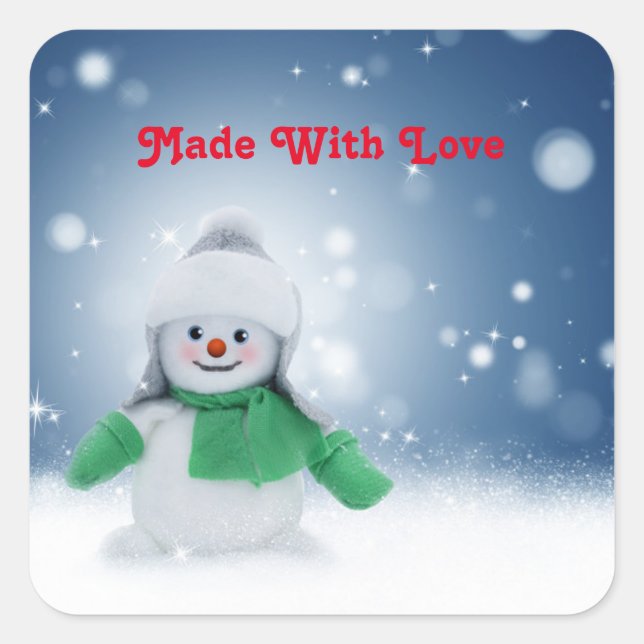 Adesivo Quadrado Neve com um lenço verde (Frente)