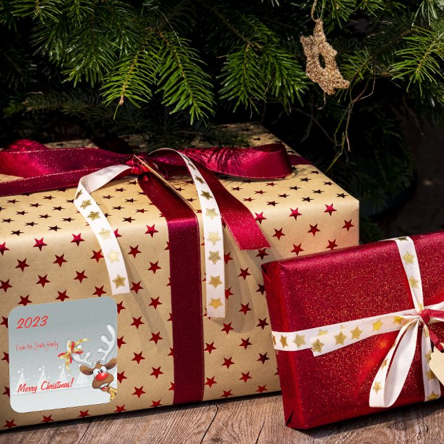 Adesivo Quadrado Neve de árvore de Natal Rudolph (Criador carregado)