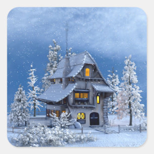 Adesivo Quadrado Neve de Natal na Casa Gingerbread