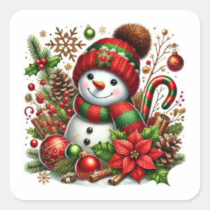 Adesivo Quadrado Neve Festiva em Vermelho e Verde