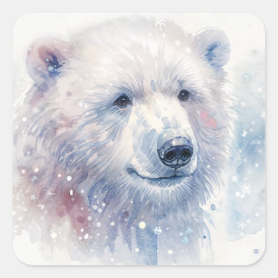 Adesivo Quadrado Neve Polar Bear Watercolor