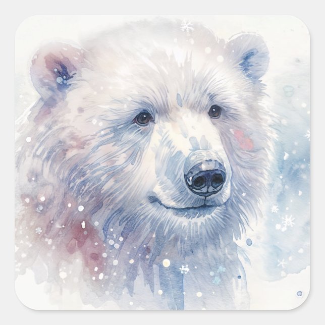 Adesivo Quadrado Neve Polar Bear Watercolor (Frente)