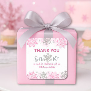 Adesivo Quadrado Neve Rosa Elegante Muito Obrigado Neve