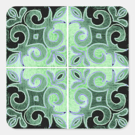 Adesivo Quadrado Neve Verde Inspirada pelos Azulejos Portugueses