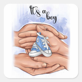 Adesivo Quadrado New Baby Announcement – Parents Holding Baby 👣