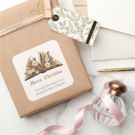 Adesivo Quadrado New Chapter Begins Turning the Page Floral