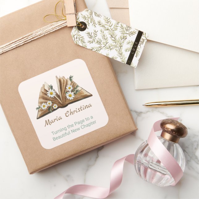 Adesivo Quadrado New Chapter Begins Turning the Page Floral (Presentear)