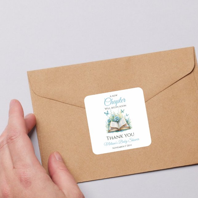 Adesivo Quadrado New Chapter Blue Boy Brunch StoryBook Baby Shower (Criador carregado)