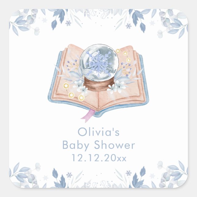 Adesivo Quadrado New Chapter Winter Floral Snowball Baby Shower  (Frente)