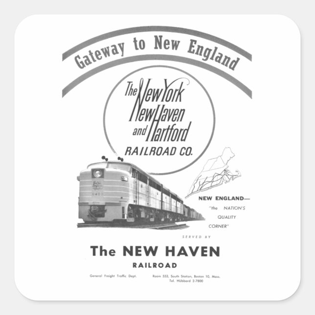 Adesivo Quadrado New Haven Railroad Gateway to New England 1950 (Frente)
