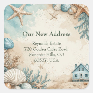 Adesivo Quadrado New House Seaside Beach House Coastal Marine Life