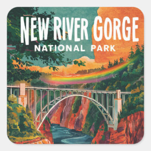 Adesivo Quadrado New River Gorge National Park Watercolor Design