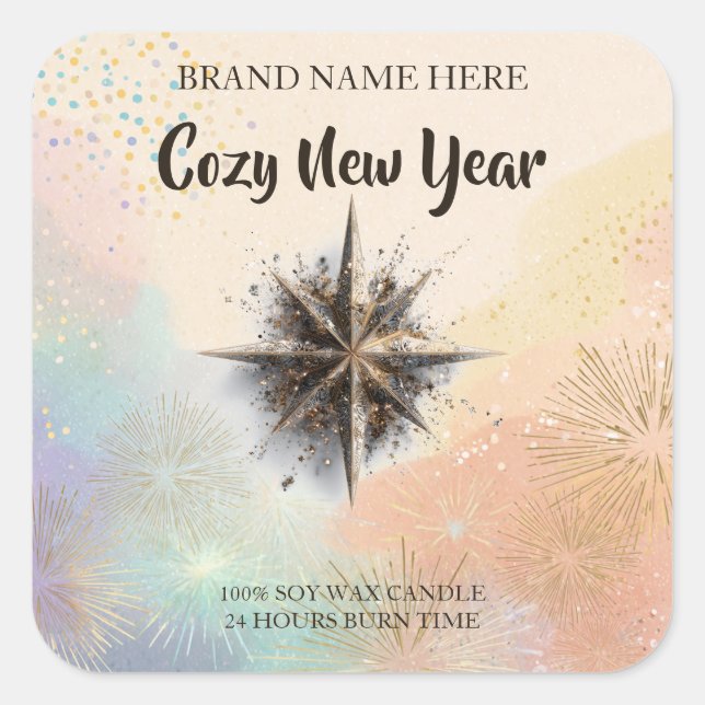 Adesivo Quadrado New Year Candle Sticker – Warm & Cozy Design (Frente)