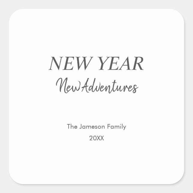 Adesivo Quadrado New Year New Adventures | Minimal White Holiday (Frente)
