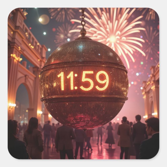 Adesivo Quadrado New Year's Eve Countdown Clock with Fireworks (Frente)