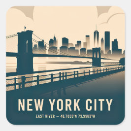 Adesivo Quadrado New York City Skyline Minimalist Art Vintage River