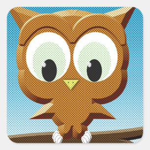 Adesivo Quadrado Newsprint Cartoon Owl