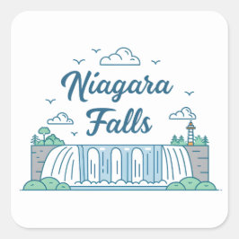Adesivo Quadrado Niagara Falls Minimal Flat Design Illustration